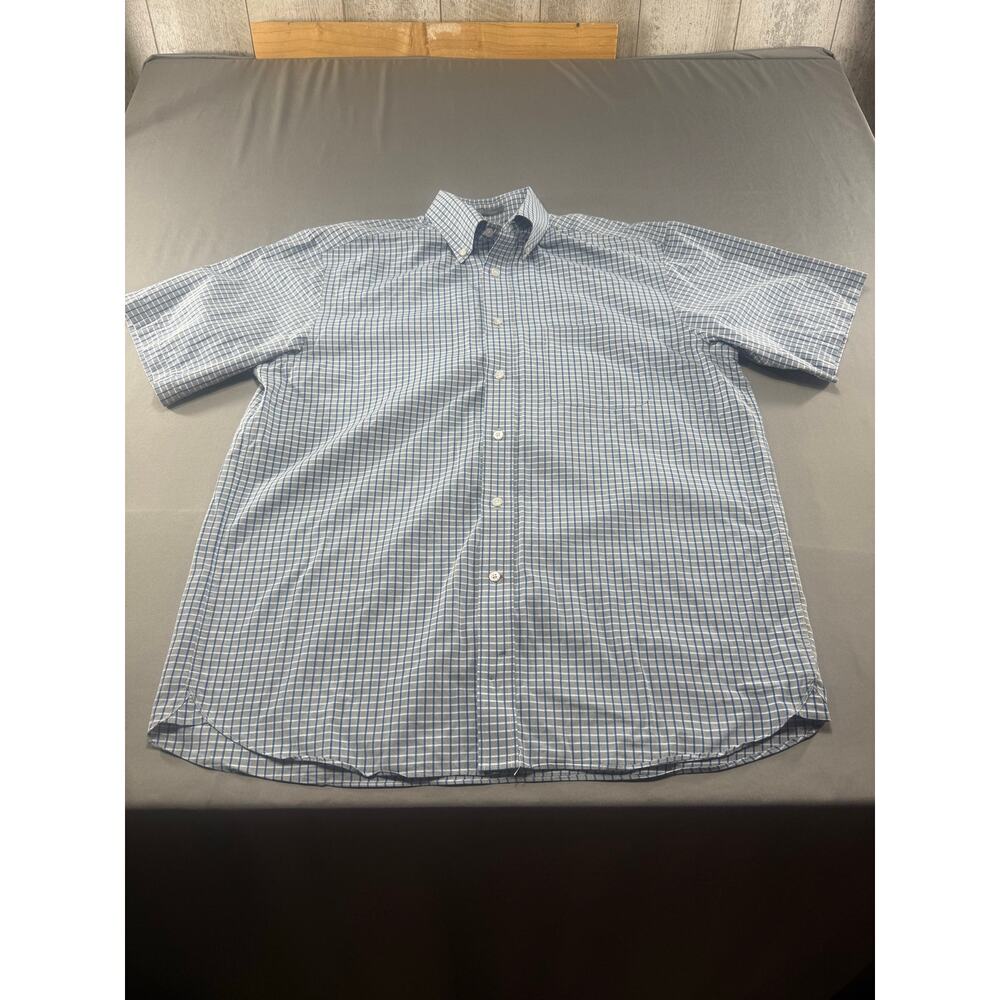 Daniel Cremieux Men’s Gray blue Check Gingham Button Down Short Sleeve Shirt L